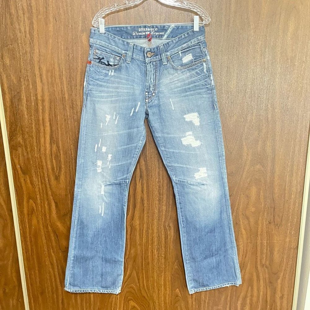 Parasuco Denim Legend Mens Distressed Straight Leg Jeans Blue Light Wash Size 29